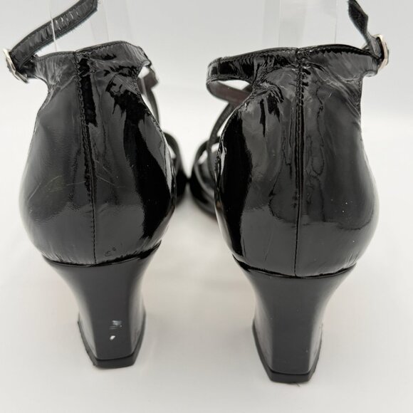 Vintage Arnold Churgin Patent Leather Black Crisscross Strap Sandal  38.5 - Picture 6 of 11
